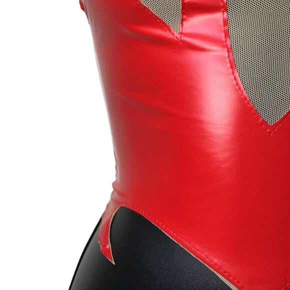 New S Red Flame Vegan Leather Top Sleeveless Mesh Y2K Stretchy Sexy Devil Satan - Picture 5 of 5